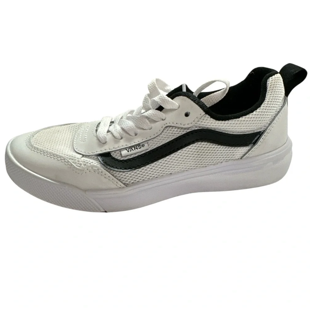 Vans Range Sneaker White/Black Vented Kids Boys Youth S4 Preowned